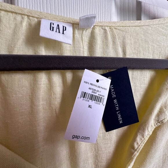 Women's XL Gap Pastel Yellow Linen Blend Split Neck Peasant Boho Blouse NWT - Picture 5 of 9